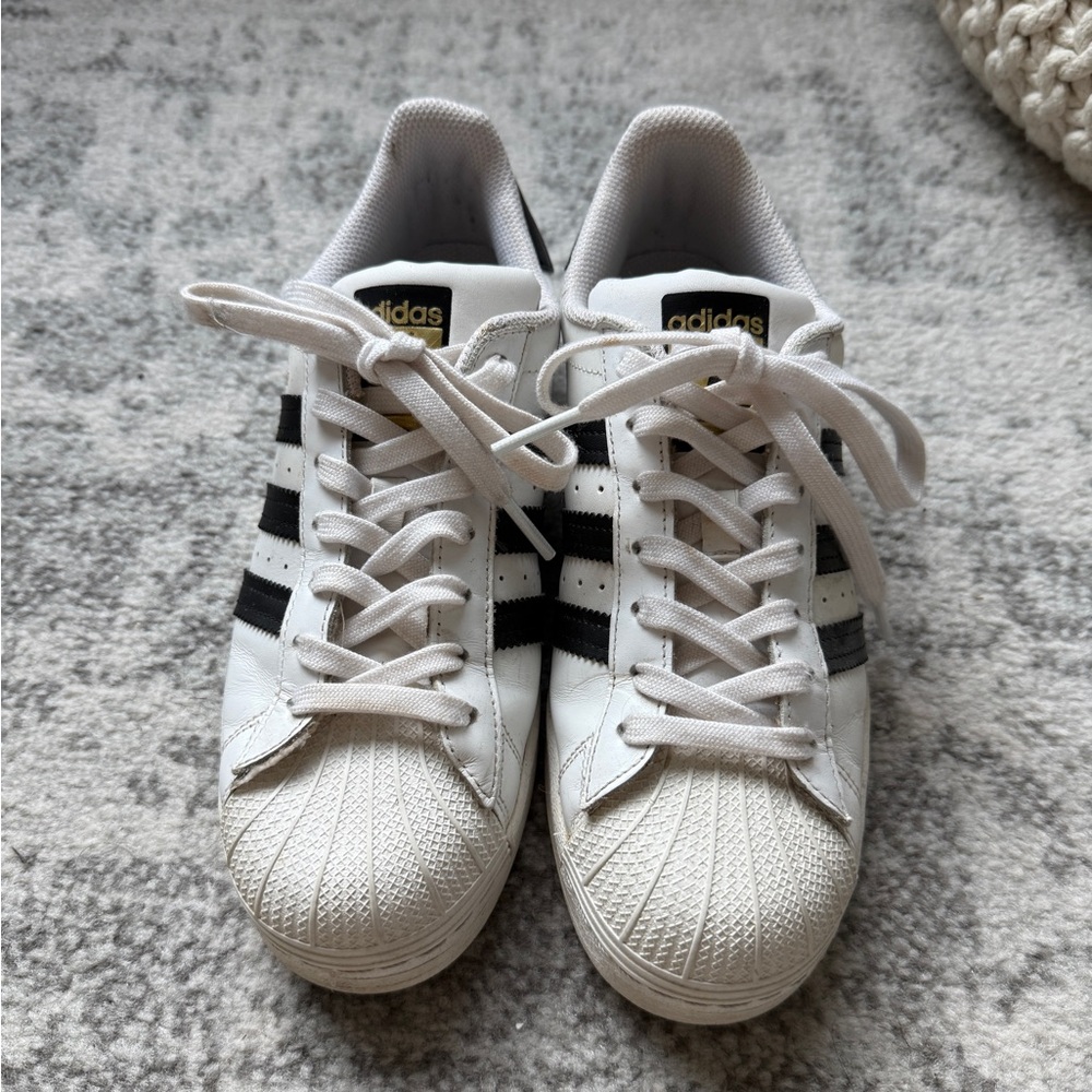 Adidas Superstar White Sneakers with Black Stripes